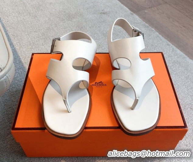 Top Grade Hermes Karen Flat Sandals in Calfskin Leather White 0421080