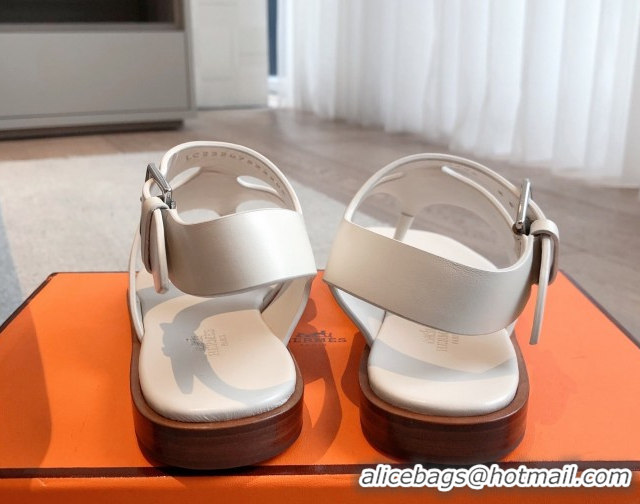 Top Grade Hermes Karen Flat Sandals in Calfskin Leather White 0421080