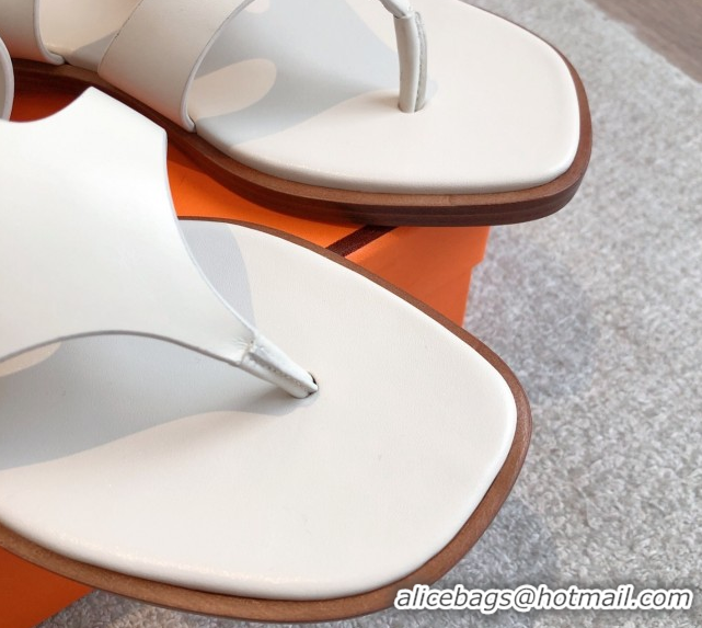 Top Grade Hermes Karen Flat Sandals in Calfskin Leather White 0421080