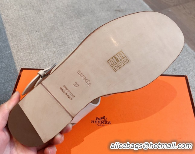 Top Grade Hermes Karen Flat Sandals in Calfskin Leather White 0421080