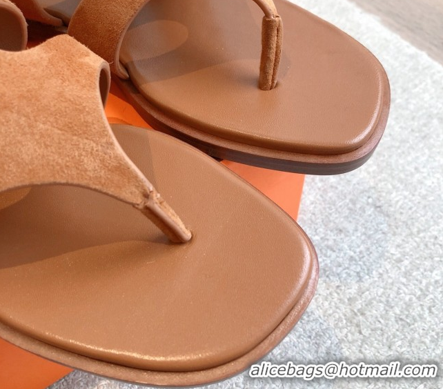 Luxurious Hermes Karen Flat Sandals in Suede Brown 0421081
