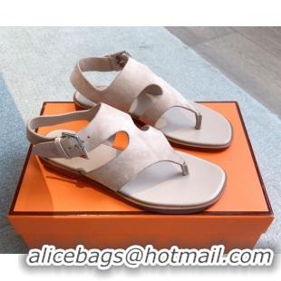 Shop Duplicate Hermes Karen Flat Sandals in Suede Light Pink 0421082