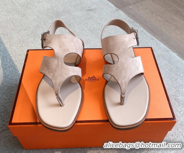 Shop Duplicate Hermes Karen Flat Sandals in Suede Light Pink 0421082