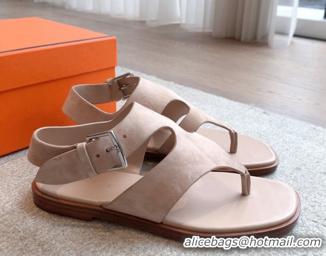 Shop Duplicate Hermes Karen Flat Sandals in Suede Light Pink 0421082