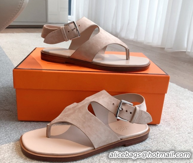 Shop Duplicate Hermes Karen Flat Sandals in Suede Light Pink 0421082