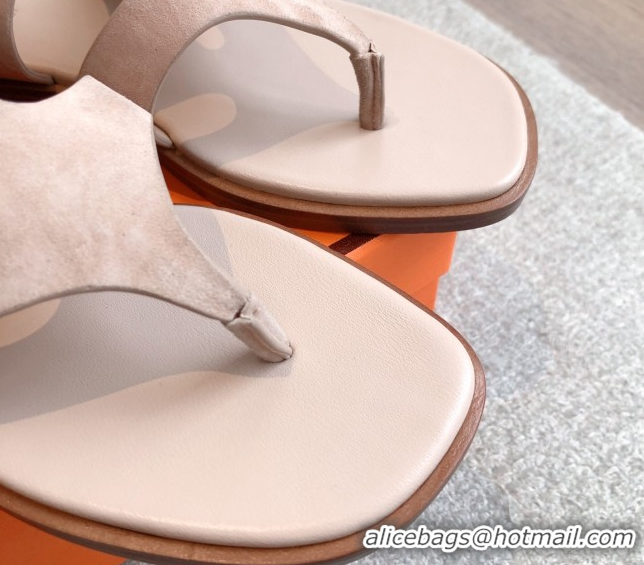 Shop Duplicate Hermes Karen Flat Sandals in Suede Light Pink 0421082