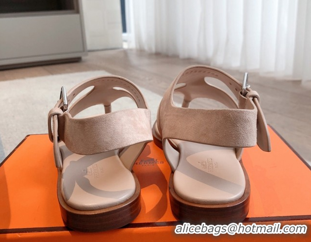 Shop Duplicate Hermes Karen Flat Sandals in Suede Light Pink 0421082