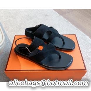 Classic Specials Hermes Karen Flat Sandals in Suede Black 0421083