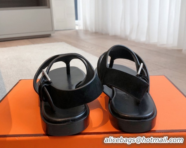 Classic Specials Hermes Karen Flat Sandals in Suede Black 0421083