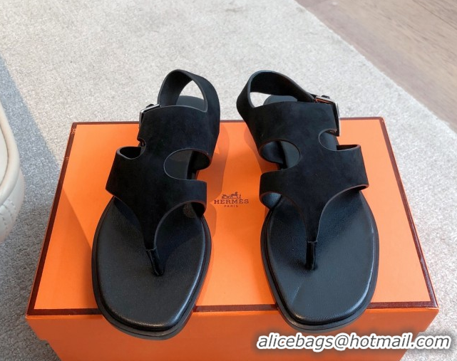 Classic Specials Hermes Karen Flat Sandals in Suede Black 0421083