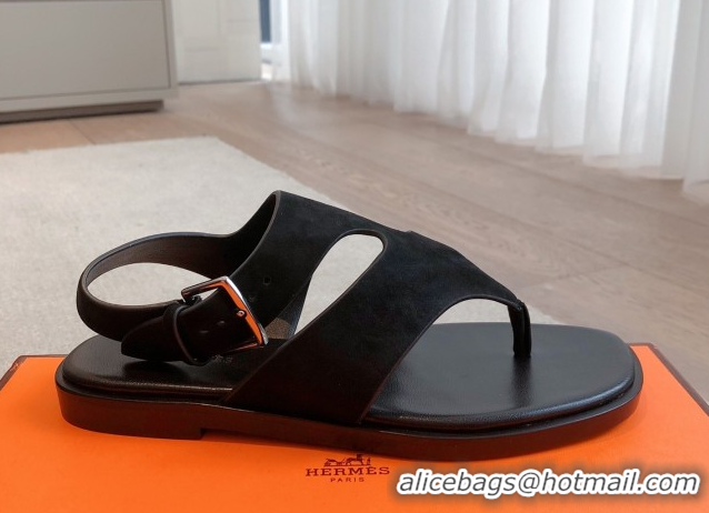 Classic Specials Hermes Karen Flat Sandals in Suede Black 0421083