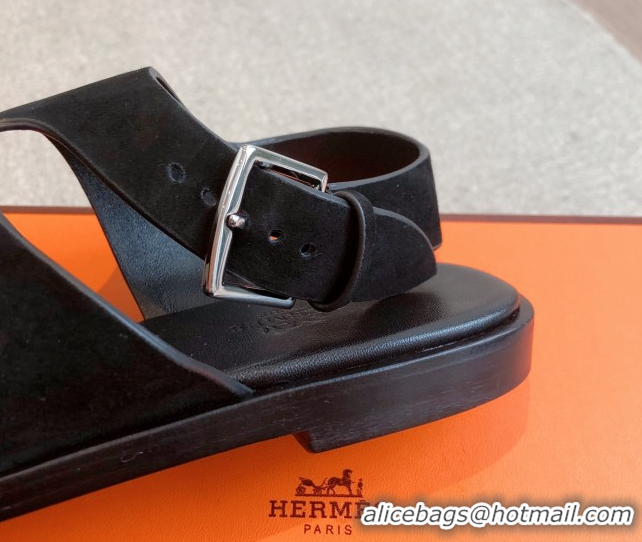 Classic Specials Hermes Karen Flat Sandals in Suede Black 0421083