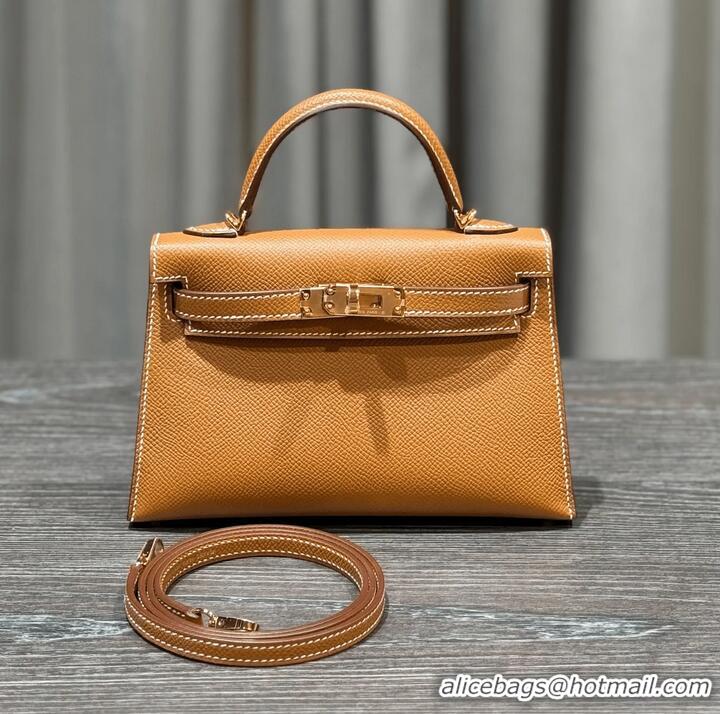 Top Grade Hermes Mini Kelly II Bag in Original Epsom Leather H09142 Brown/Gold