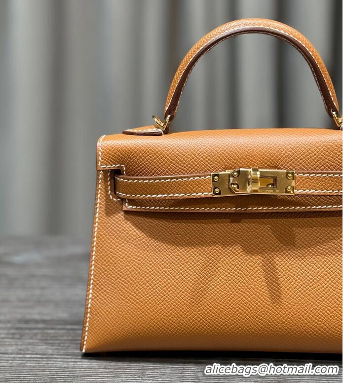 Top Grade Hermes Mini Kelly II Bag in Original Epsom Leather H09142 Brown/Gold