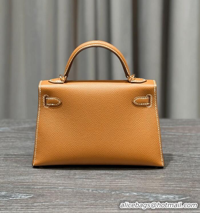 Top Grade Hermes Mini Kelly II Bag in Original Epsom Leather H09142 Brown/Gold