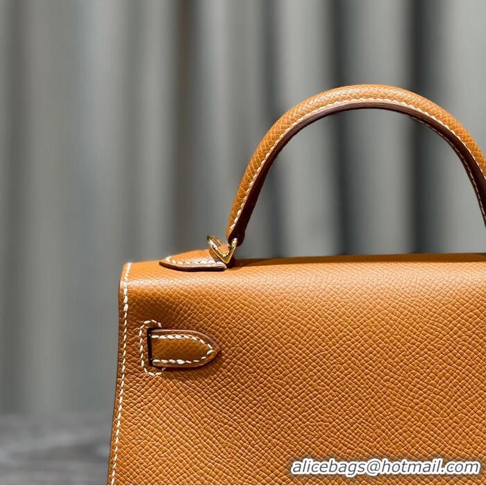 Top Grade Hermes Mini Kelly II Bag in Original Epsom Leather H09142 Brown/Gold
