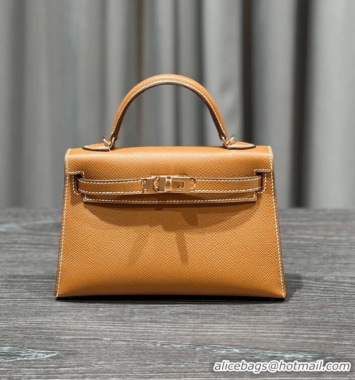Top Grade Hermes Mini Kelly II Bag in Original Epsom Leather H09142 Brown/Gold