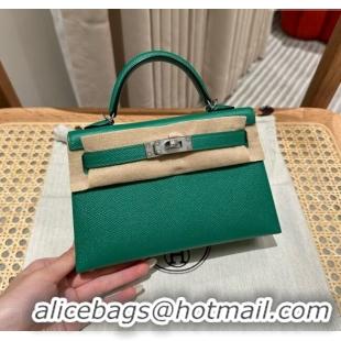 New Design Hermes Mini Kelly II Bag 19cm in Epsom Leather U4 Vert Vertigo H19 Green/Silver 2025 (Half Handmade)