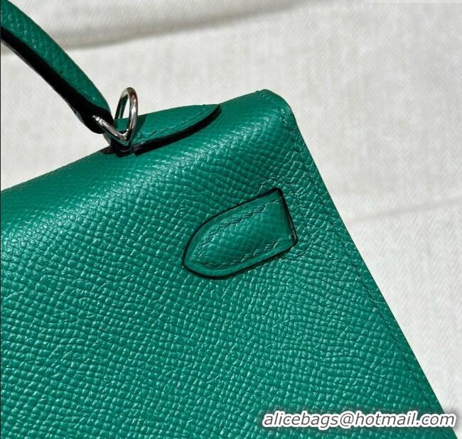 New Design Hermes Mini Kelly II Bag 19cm in Epsom Leather U4 Vert Vertigo H19 Green/Silver 2025 (Half Handmade)
