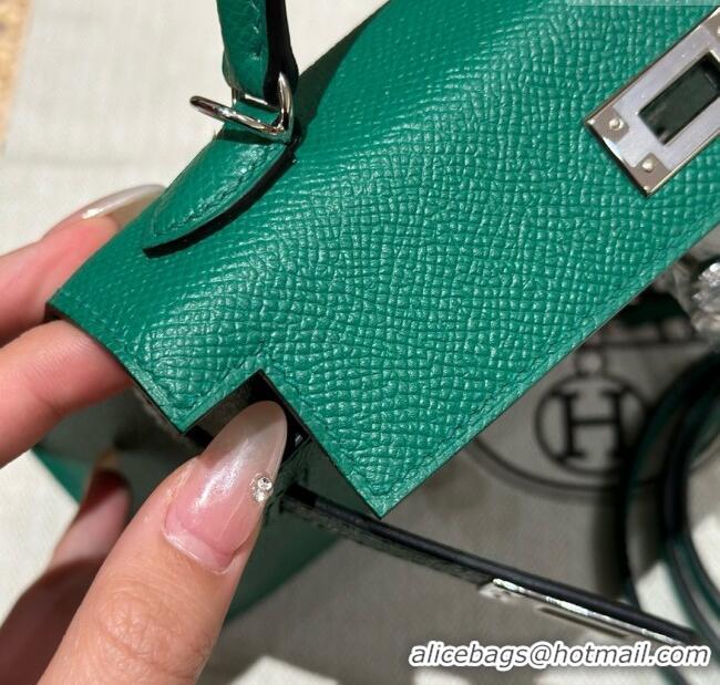 New Design Hermes Mini Kelly II Bag 19cm in Epsom Leather U4 Vert Vertigo H19 Green/Silver 2025 (Half Handmade)