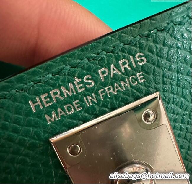New Design Hermes Mini Kelly II Bag 19cm in Epsom Leather U4 Vert Vertigo H19 Green/Silver 2025 (Half Handmade)
