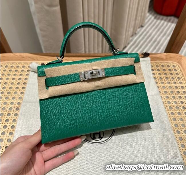 New Design Hermes Mini Kelly II Bag 19cm in Epsom Leather U4 Vert Vertigo H19 Green/Silver 2025 (Half Handmade)