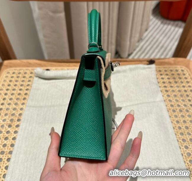 New Design Hermes Mini Kelly II Bag 19cm in Epsom Leather U4 Vert Vertigo H19 Green/Silver 2025 (Half Handmade)