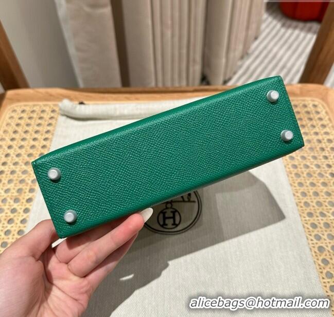 New Design Hermes Mini Kelly II Bag 19cm in Epsom Leather U4 Vert Vertigo H19 Green/Silver 2025 (Half Handmade)