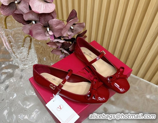 Best Product Valentino Mary-Janes Ballerinas Flats with Bow in Patent Leather Red VLTN02251