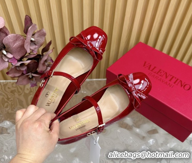 Best Product Valentino Mary-Janes Ballerinas Flats with Bow in Patent Leather Red VLTN02251