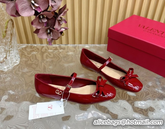 Best Product Valentino Mary-Janes Ballerinas Flats with Bow in Patent Leather Red VLTN02251