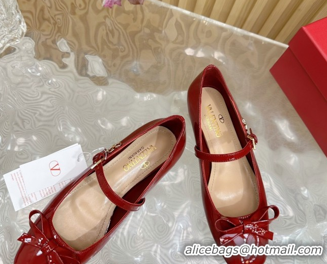 Best Product Valentino Mary-Janes Ballerinas Flats with Bow in Patent Leather Red VLTN02251