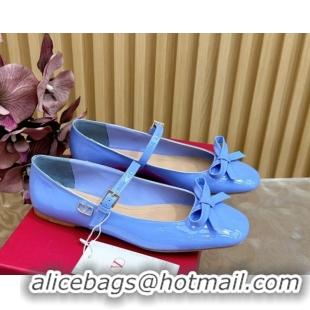 Purchase Valentino Mary-Janes Ballerinas Flats with Bow in Patent Leather Light Blue VLTN02251