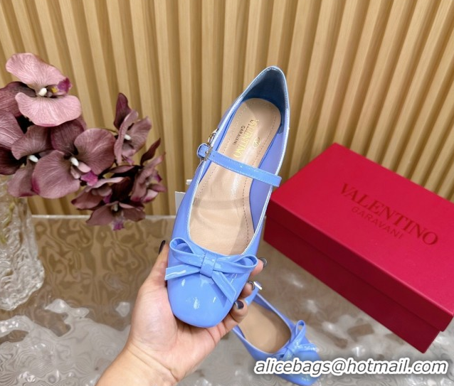 Purchase Valentino Mary-Janes Ballerinas Flats with Bow in Patent Leather Light Blue VLTN02251