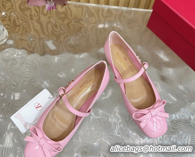 Unique Style Valentino Mary-Janes Ballerinas Flats with Bow in Patent Leather Light Pink VLTN02251