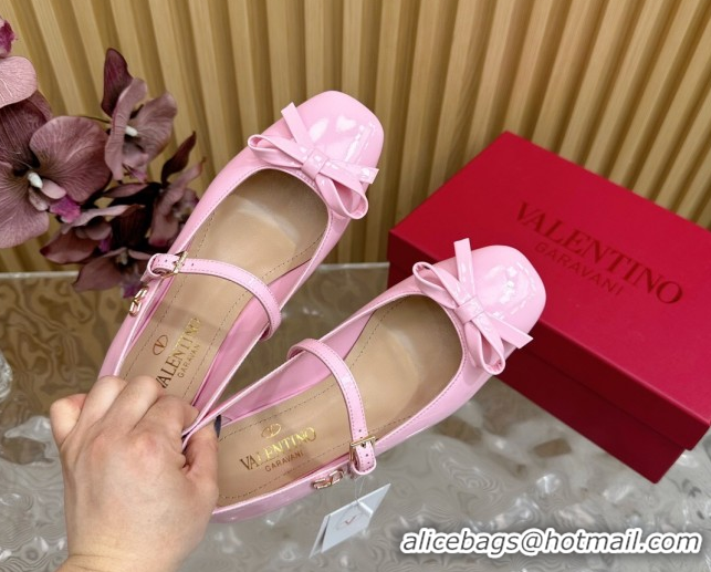 Unique Style Valentino Mary-Janes Ballerinas Flats with Bow in Patent Leather Light Pink VLTN02251