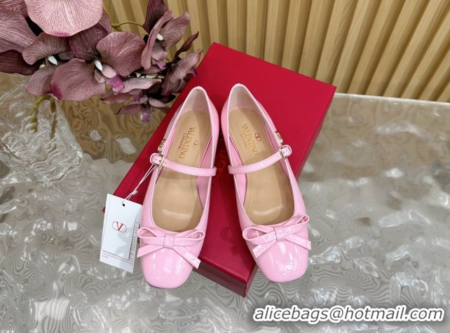 Unique Style Valentino Mary-Janes Ballerinas Flats with Bow in Patent Leather Light Pink VLTN02251