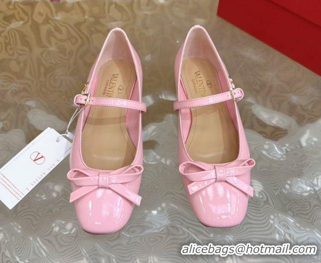 Unique Style Valentino Mary-Janes Ballerinas Flats with Bow in Patent Leather Light Pink VLTN02251