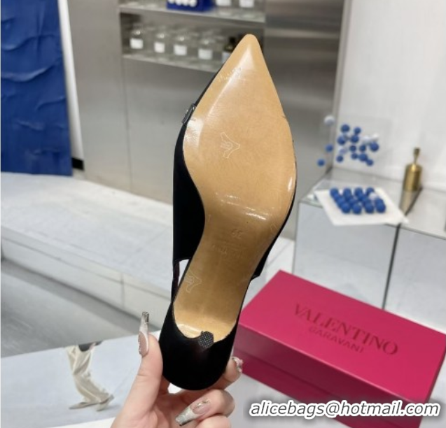 Grade Quality Valentino The Bold Edition VLogo Satin Slingback Pumps 8cm with Strass Black/Multi VLTN02252