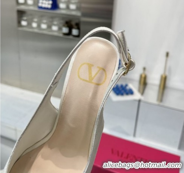 Classic Hot Valentino The Bold Edition VLogo Satin Slingback Pumps 8cm with Strass White 2025 VLTN02252