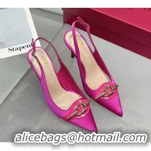 Good Quality Valentino The Bold Edition VLogo Satin Slingback Pumps 8cm with Strass Dark Pink 2025 VLTN02252