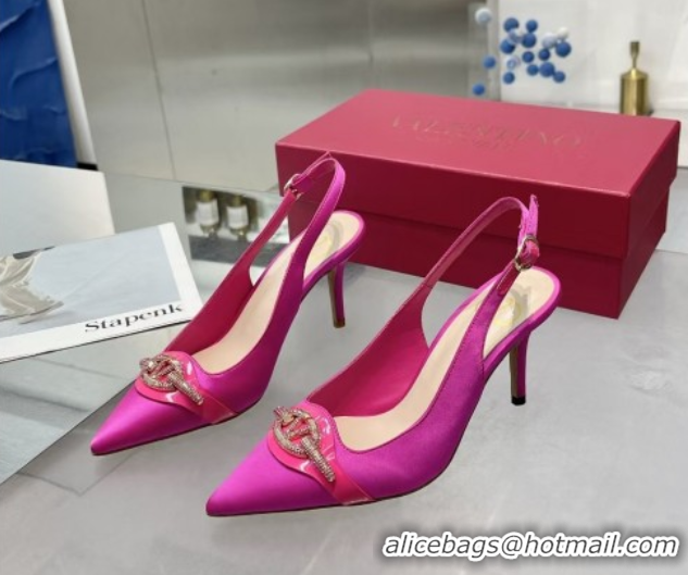 Good Quality Valentino The Bold Edition VLogo Satin Slingback Pumps 8cm with Strass Dark Pink 2025 VLTN02252