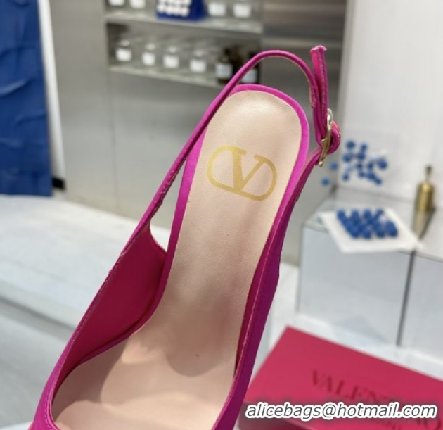 Good Quality Valentino The Bold Edition VLogo Satin Slingback Pumps 8cm with Strass Dark Pink 2025 VLTN02252