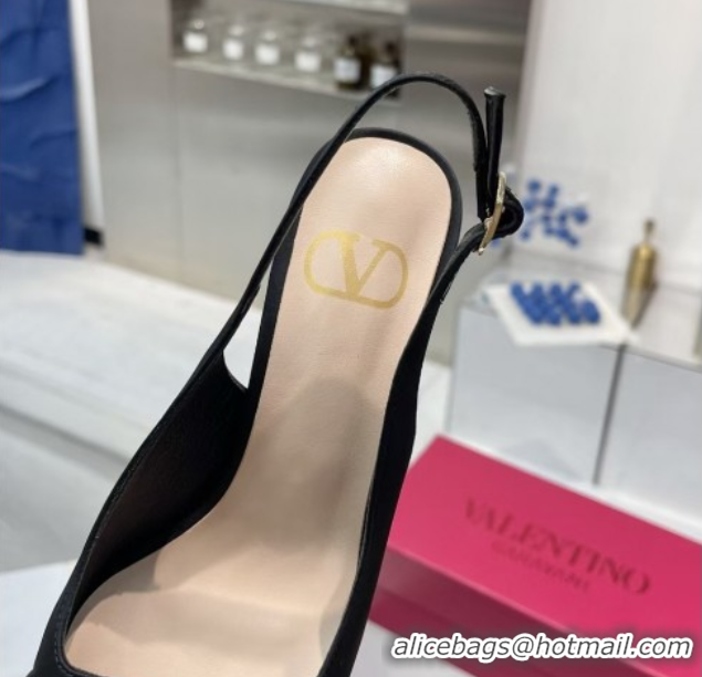 Popular Style Valentino The Bold Edition VLogo Satin Slingback Pumps 8cm with Strass Black VLTN02252