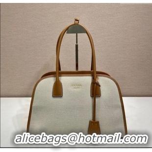 Buy Inexpensive Prada Medium linen blend and leather tote bag 1BG572 Brown 2025