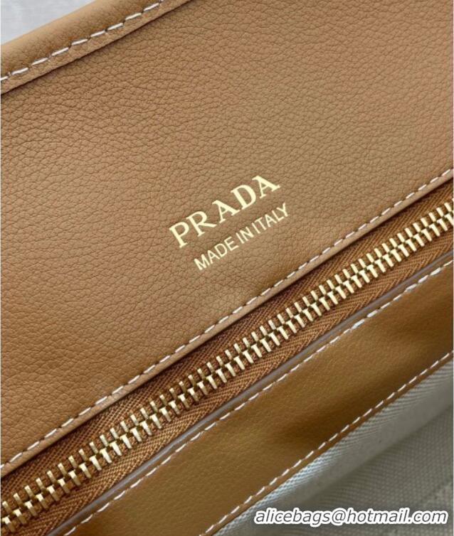 Buy Inexpensive Prada Medium linen blend and leather tote bag 1BG572 Brown 2025