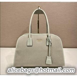 Good Taste Prada Medium linen blend and leather tote bag 1BG572 White 2025