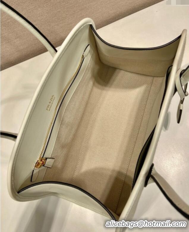 Good Taste Prada Medium linen blend and leather tote bag 1BG572 White 2025