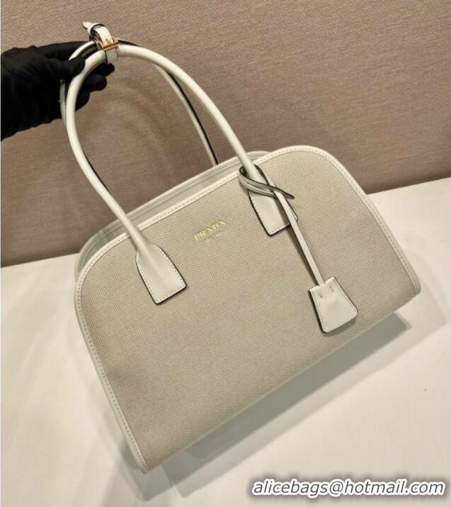 Good Taste Prada Medium linen blend and leather tote bag 1BG572 White 2025