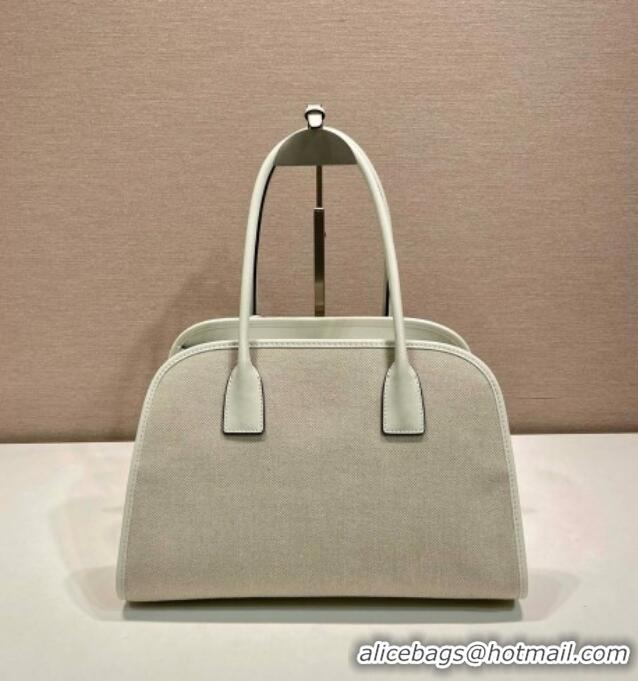 Good Taste Prada Medium linen blend and leather tote bag 1BG572 White 2025
